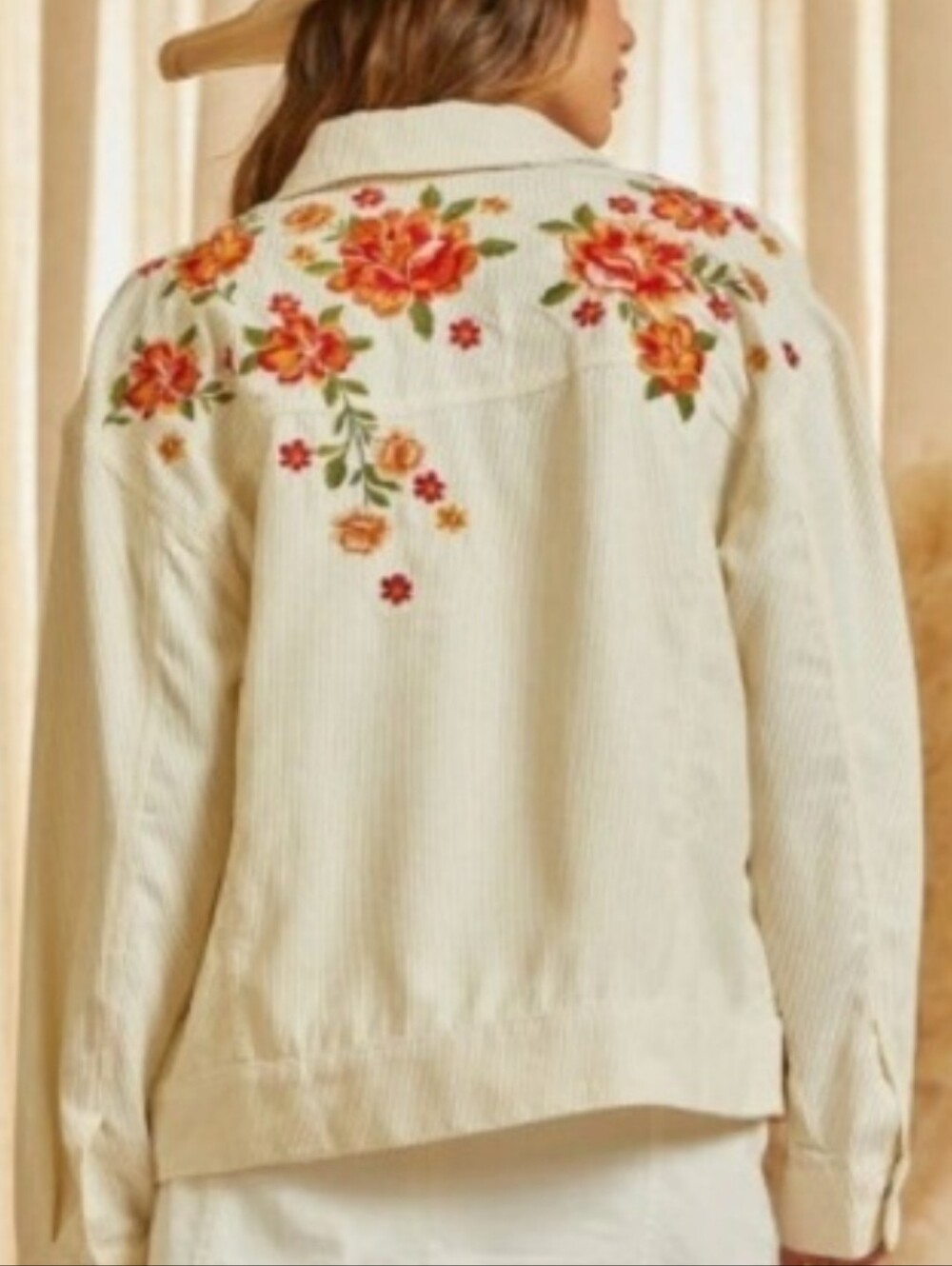 Savanna Jane floral embroidered corduroy jacket Size Medium In Cream
